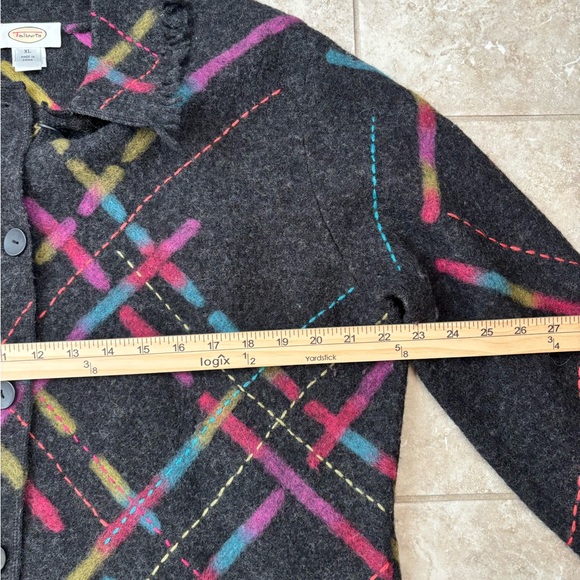 Vintage Talbots Womens Black Muti Color 100% Wool Sweater Jacket Size XL - Picture 7 of 8